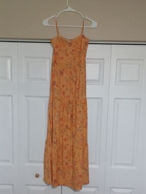 SO Creamy Orange Floral Maxi Dress with Spaghetti Straps